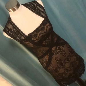 Black and Nude Fitted Lace Dress